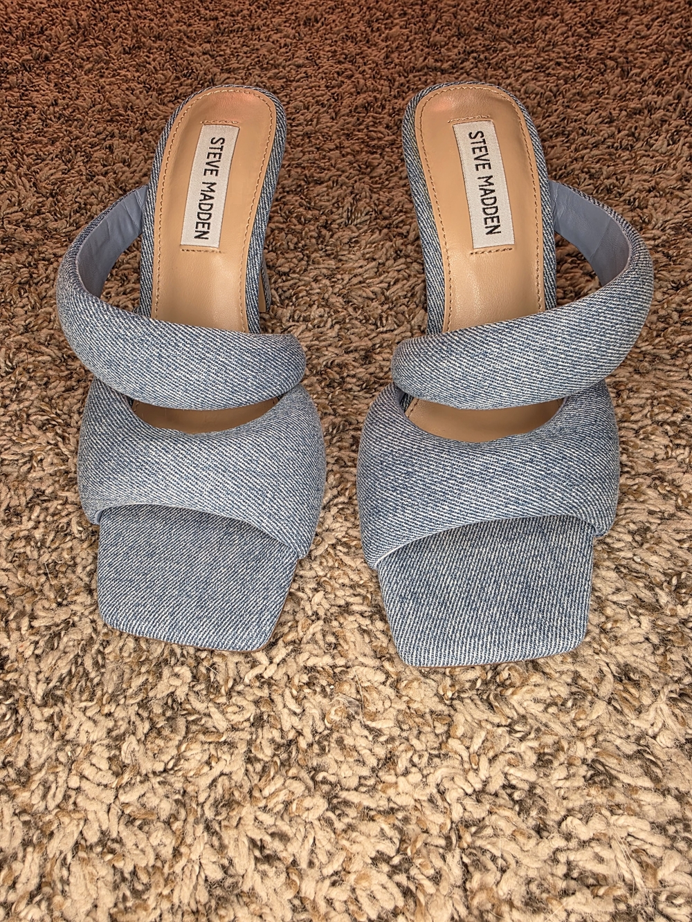 Steve Madden Light Blue Denim Double-Cross Slide Mules